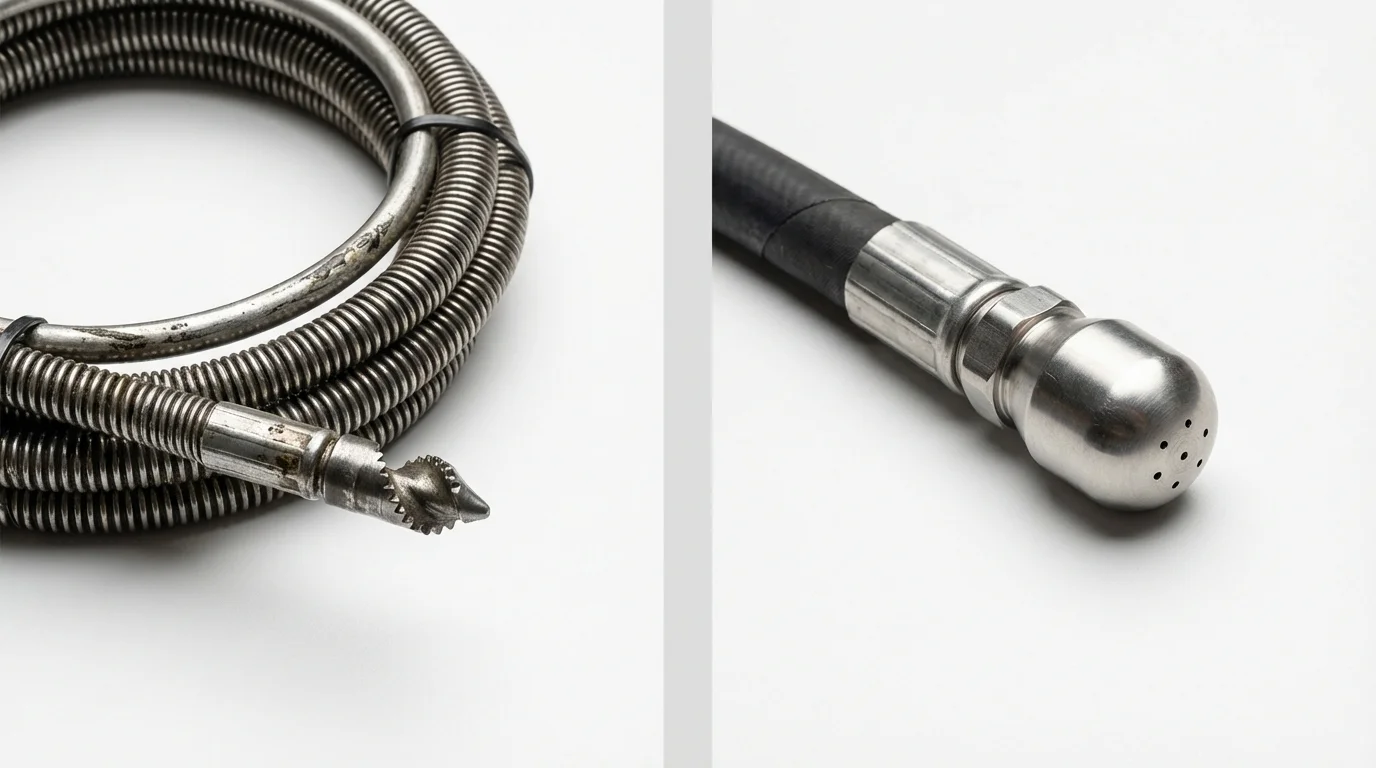 Drain snake cable and hydro jetting nozzle used for drain cleaning in Knoxville, TN