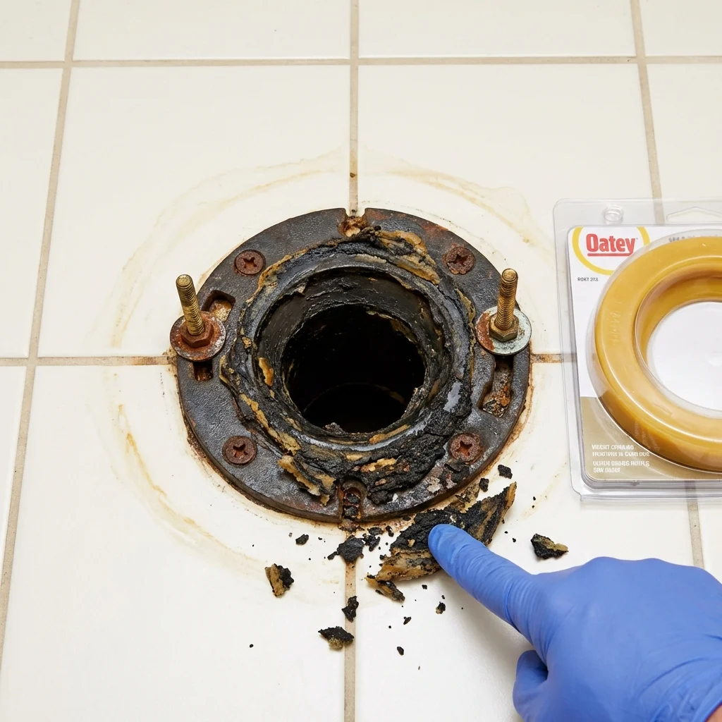 Failed wax ring showing water seepage at the base of a toilet in a Knoxville, TN home