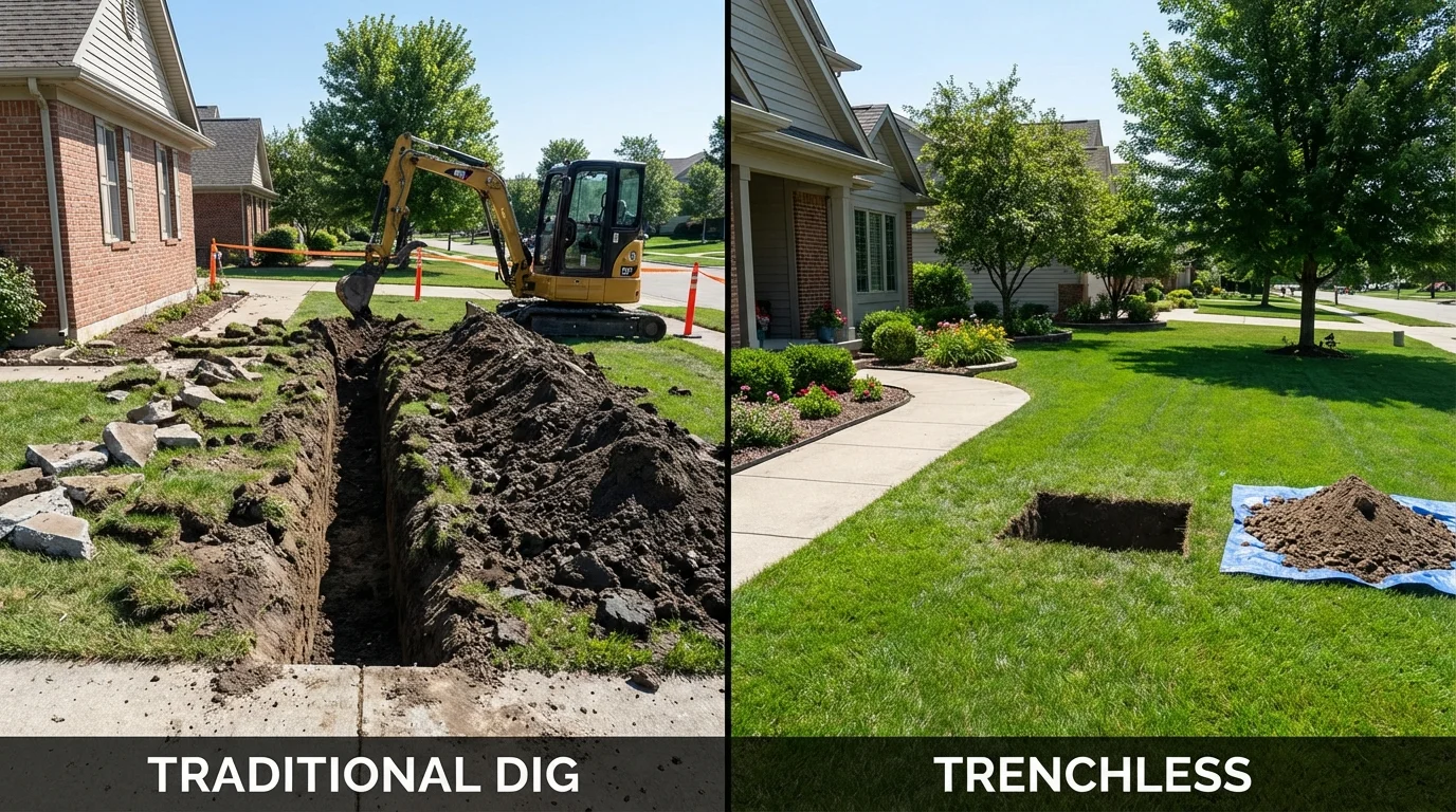 Trenchless sewer repair with minimal yard damage versus traditional excavation in Knoxville, TN